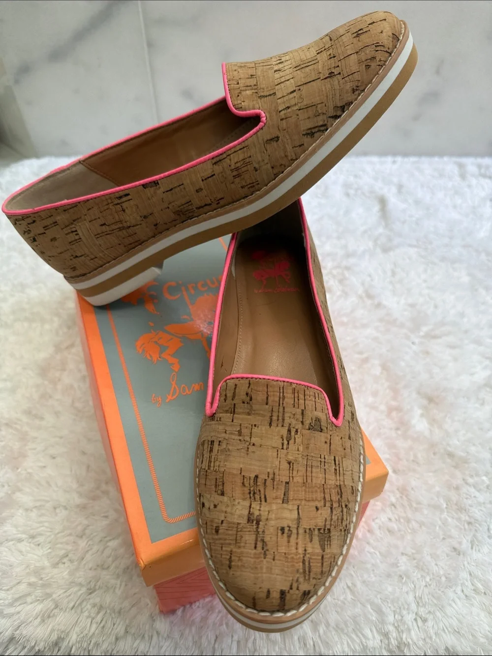 Circus by Sam Edelman Cork Loafers with Neon Pink Trim 8m NIB